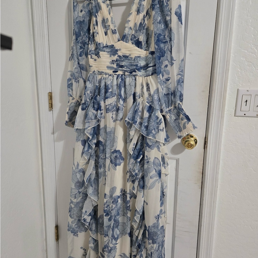 Anthropology BHLDN Blue Floral Long Sleeve Dress